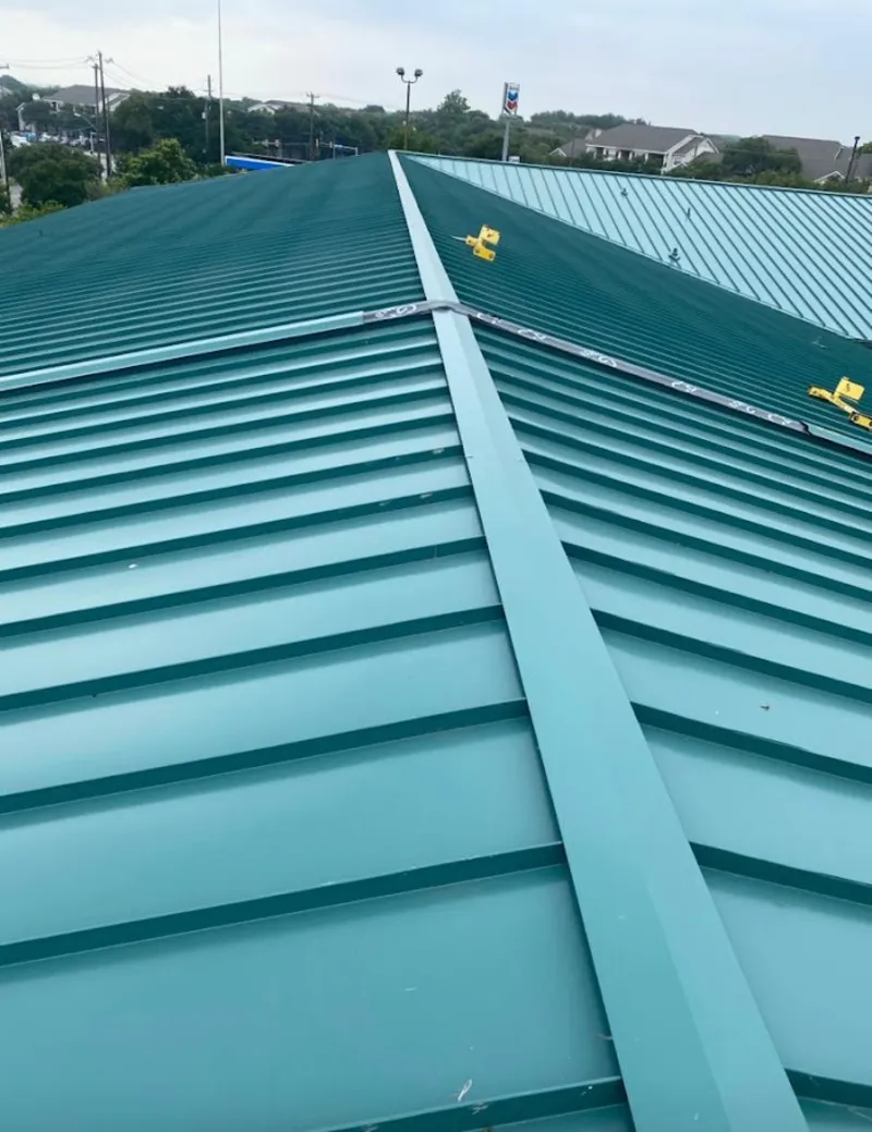 Green commercial metal roof ridge and valley for Metal Roof Repair in Lewisville